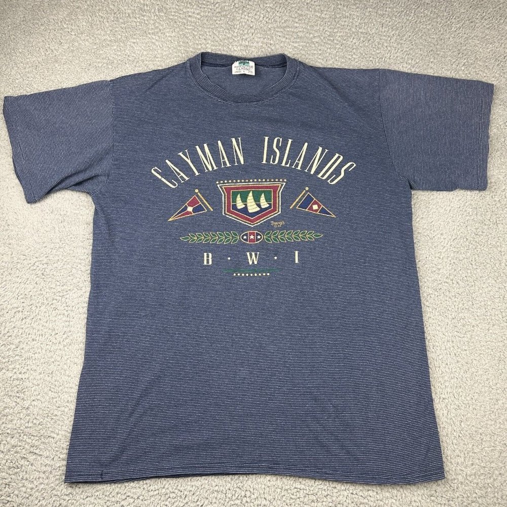 Vintage Cayman Islands Striped T Shirt Size Large Men 90s Made‎ In USA Used